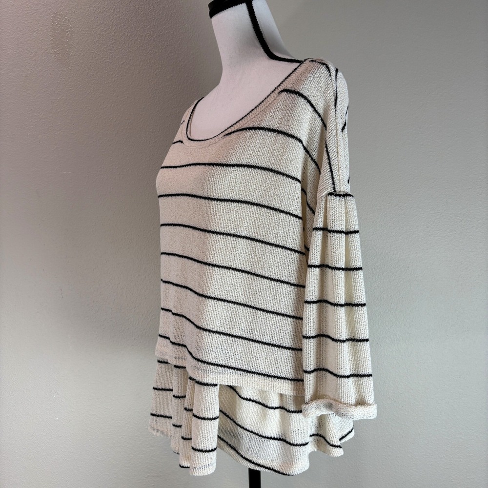 9.HIS STCL Striped Knit Top Peplum Tie Back Casual Cute Large Romantic Layered - Picture 6 of 10